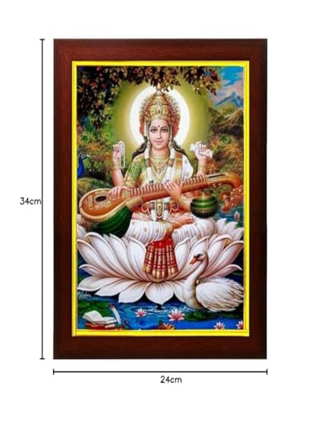 ZIG-ZAG zig zag Goddess Saraswati Devi God of Knowledge and Wisdom Religious Photo picture Frame For Wall hanging ,Temple, pooja Room, Worship ( 24 x 34 cm , Brown Golden Border ) - Image 5
